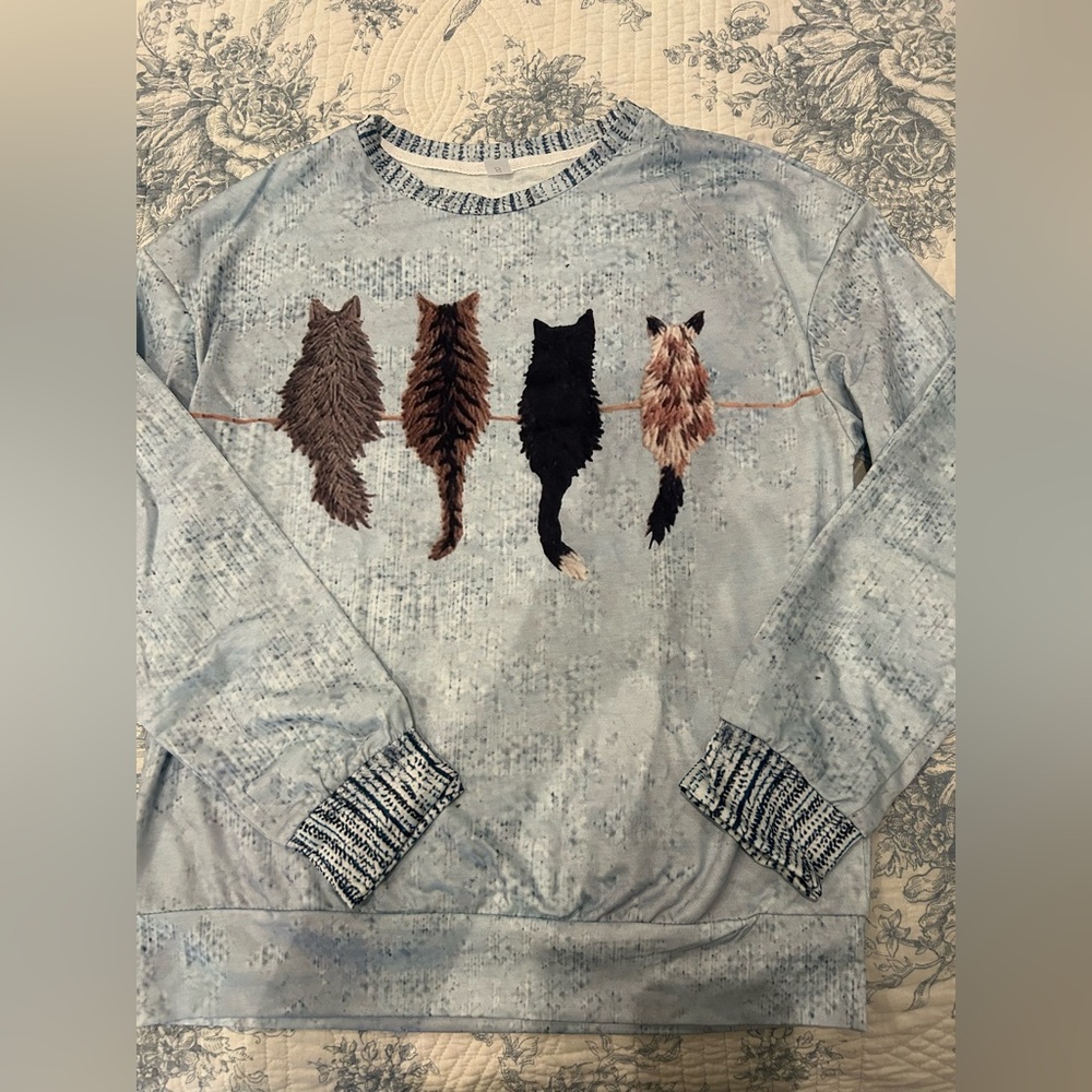 Women's Cat Design Long sleeve Top - Blue